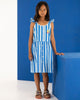 Bonmot Organic_Dress midi frills vertical stripes_hover image